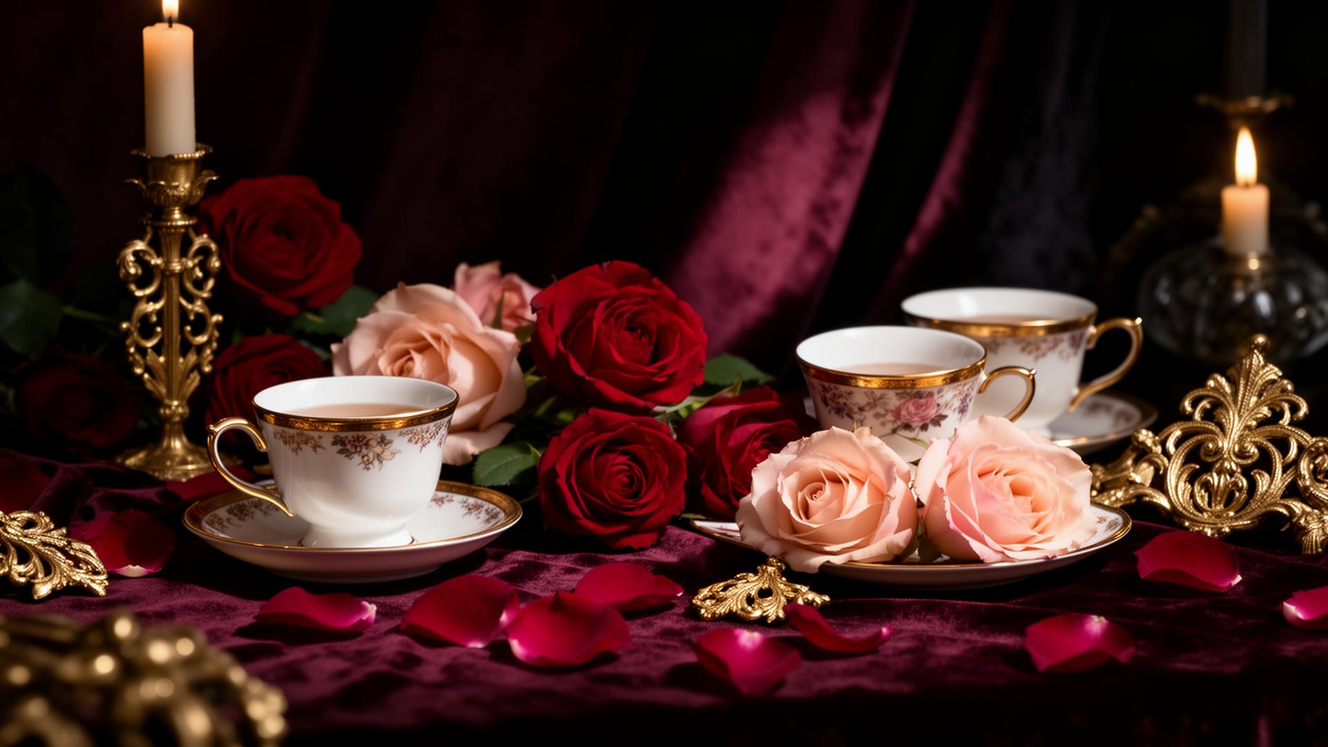 Tea Time Brunch luxueux roses et porcelaine dorée